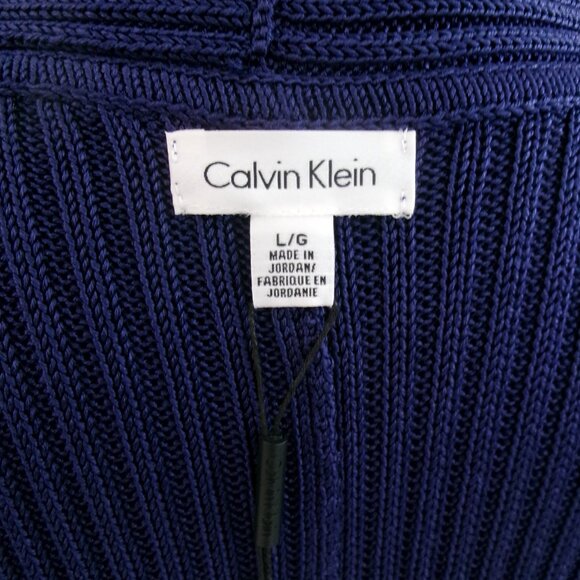 New Calvin Klein Navy Blue Open Front Cardigan Sweater L / M  3/4 Sleeves NWT - Picture 8 of 11